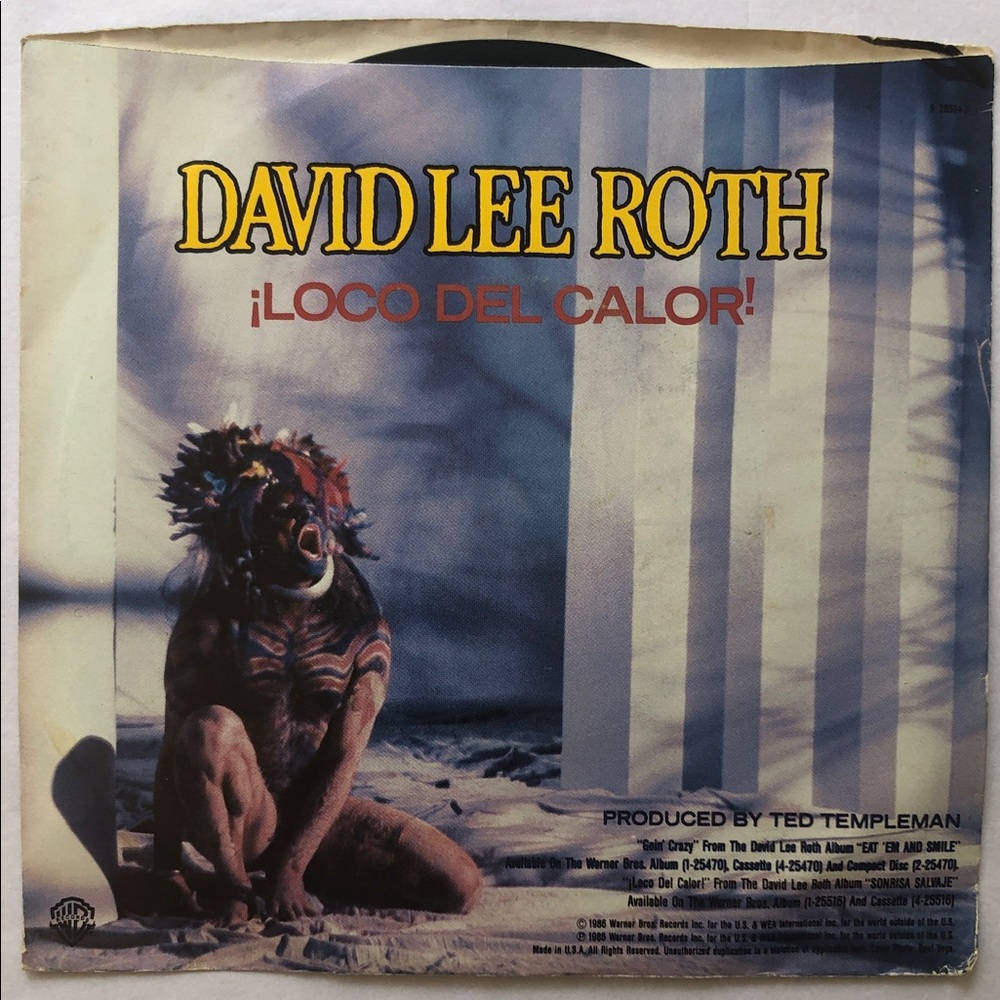 David Lee Roth Goin' Crazy! Vinyl 45 RPM Record '86 - Picture 2 of 6